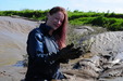 Lucia's Waterproof Mud Romp view details of set gm-4m025, Wearing Flex-o-thane dungarees into the mudbanks